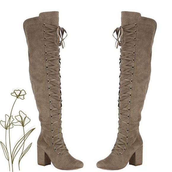 Nature Breeze Shoes - NWOT Nature Breeze Taupe Suede Over-the-Knee Boots Size 7